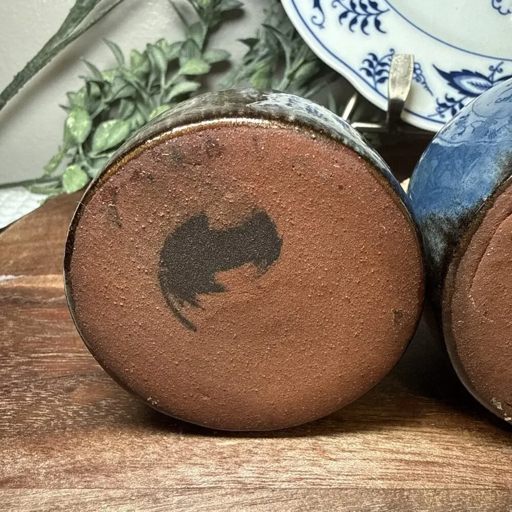Spanish Studio Pottery SAL PEBRE Salt Pepper Shakers Blue Drip Glaze Vintage